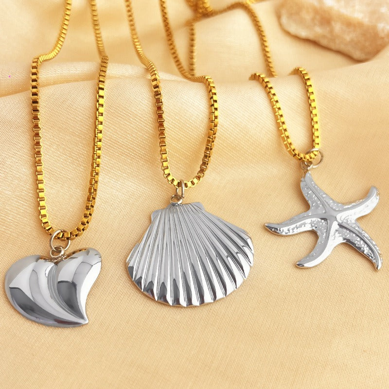 Wholesale Starfish Shell Necklace Stainless Steel Plated 18K Gold Stitching Necklaces ACC-NE-YuSen001