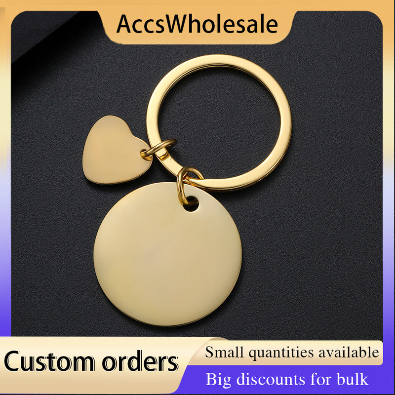 Custom Keychain with Laser Engraved Text or Logo - Multi-color Large Round Heart-shaped Metal Keychain