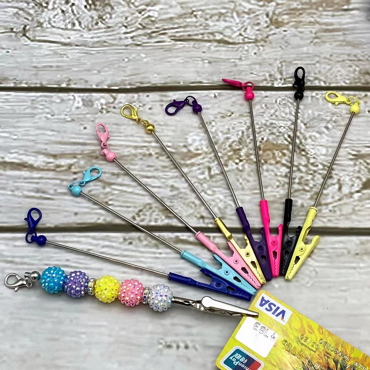 Wholesale Beadable Metal Card Grabber Keychains For Long Nails Macaron Color DIY Contactless Cards with Cards Puller ACC-008