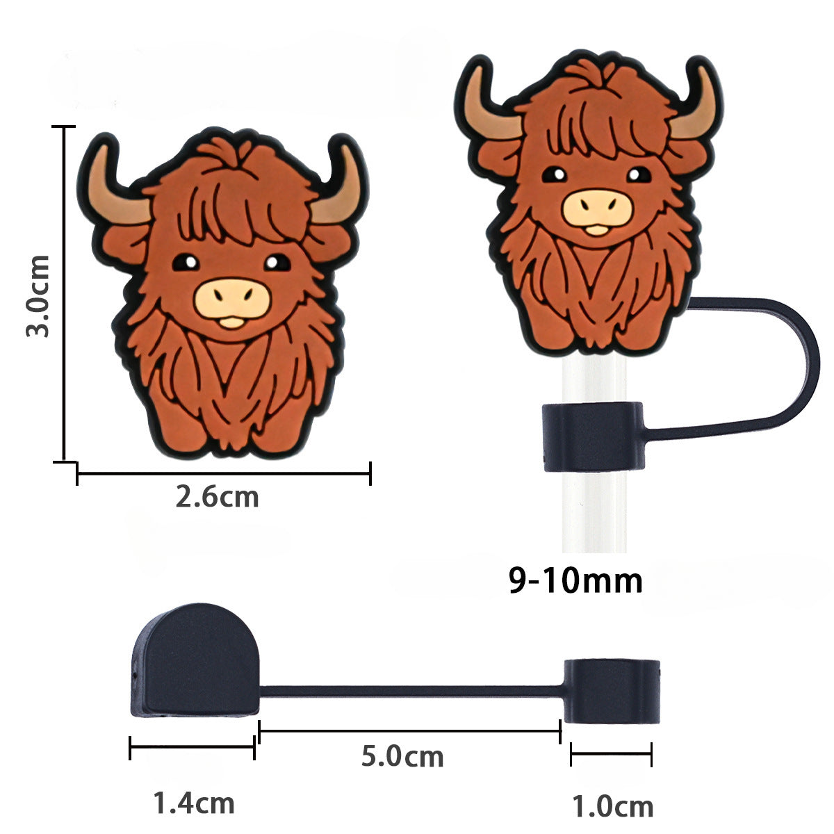 Wholesale Random 100pcs Cartoon West Highland Cattle 10mm Straw Tube Cap ACC-SCR-RYY066