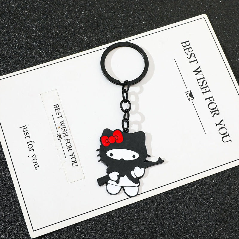 Wholesale Cartoon Funny Bow Black Head Cover Cat Alloy Keychain ACCVIP-KC-KeFeng006