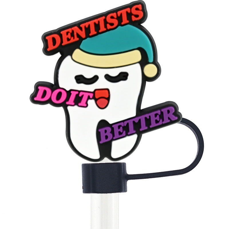 Wholesale random 100pcs Teeth Care Series 10mm PVC Soft Straw Tube Cap  ACC-SCR-RYY113