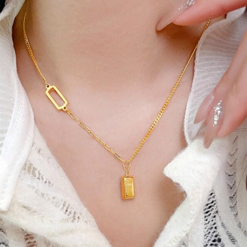 Wholesale Small Gold Brick Titanium Steel Necklace for Women Light Luxury ACC-NE-Xiangou001