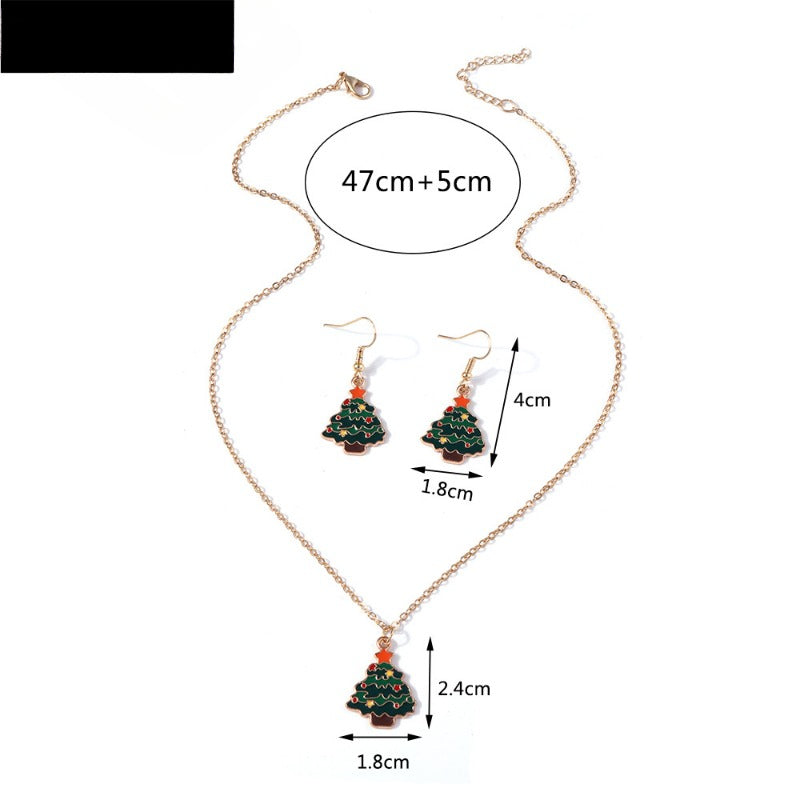 Wholesale Santa Claus Elk Cane Christmas Tree Snowman Necklaces Earrings Set ACC-NE-YueSen005