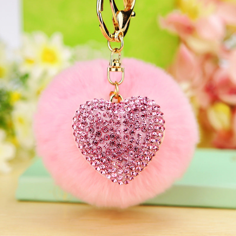 Wholesale Diamond Heart Wool Ball Car Keychain ACC-KC-RuiYuan005