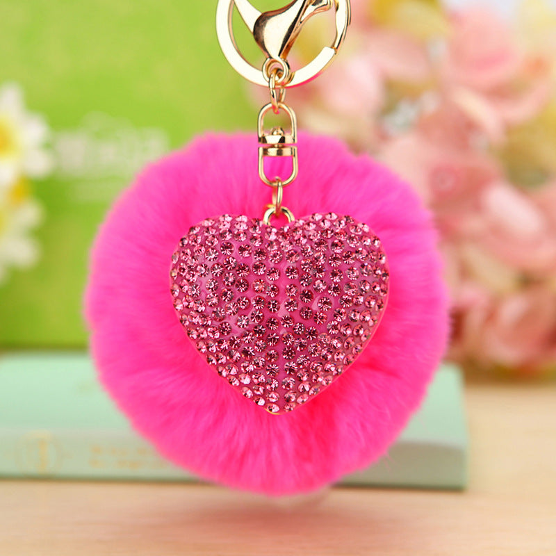 Wholesale Diamond Heart Wool Ball Car Keychain ACC-KC-RuiYuan005