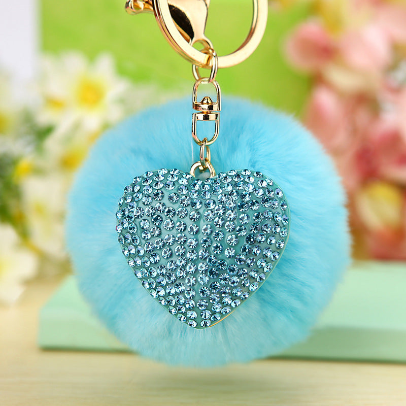 Wholesale Diamond Heart Wool Ball Car Keychain ACC-KC-RuiYuan005