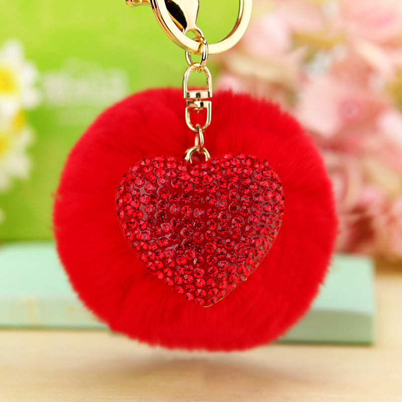 Wholesale Diamond Heart Wool Ball Car Keychain ACC-KC-RuiYuan005