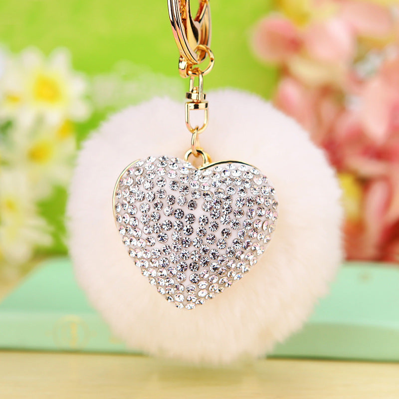 Wholesale Diamond Heart Wool Ball Car Keychain ACC-KC-RuiYuan005