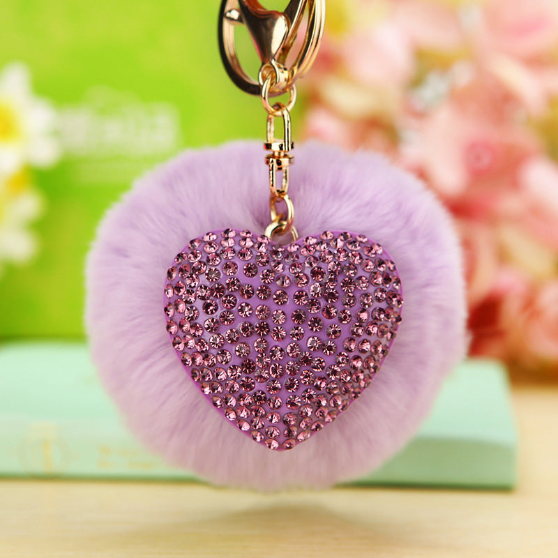 Wholesale Diamond Heart Wool Ball Car Keychain ACC-KC-RuiYuan005