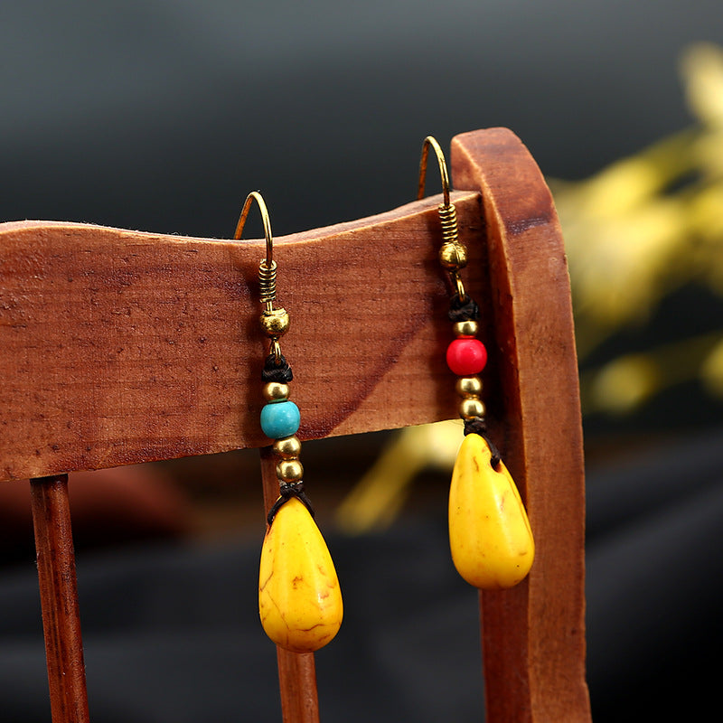 Wholesale Bohemian Semi-precious Stone Water Drop Handmade Earrings