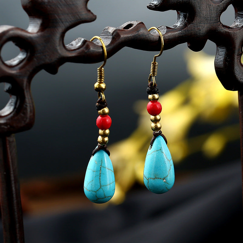 Wholesale Bohemian Semi-precious Stone Water Drop Handmade Earrings