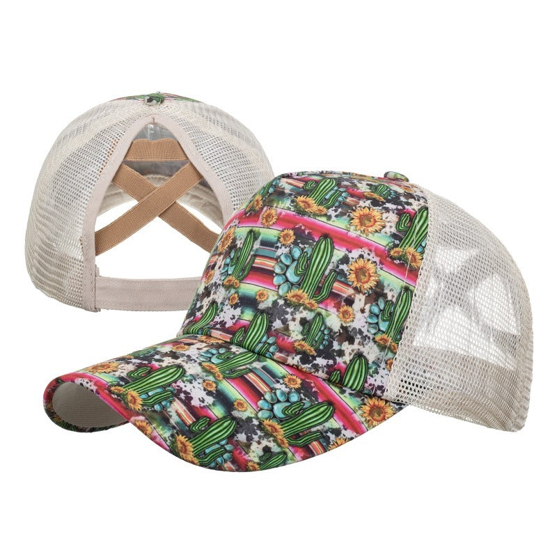 Wholesale Western Style Aztec Cow Print Leopard Mesh Cap Ponytail Cap Baseball Cap Hat ACC-HT-RongZhao005