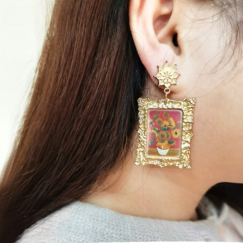 Wholesale Christmas Vintage Gold Geometric Square Metal Earrings ACCVIP-ES-XiangLian002