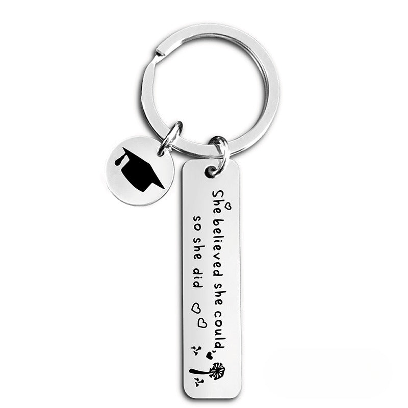 Wholesale 2024 Graduation Season Inspirational Phrases Square Stainless Steel Keychain ACC-KC-Ganggu013