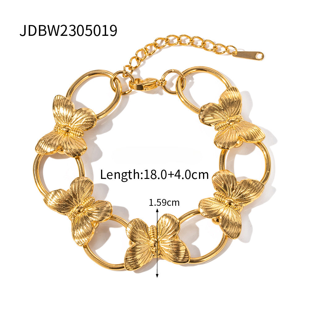 Wholesale Vintage Gold Sand Butterfly Bracelet Ring Necklace Set ACC-ES-WanXing002