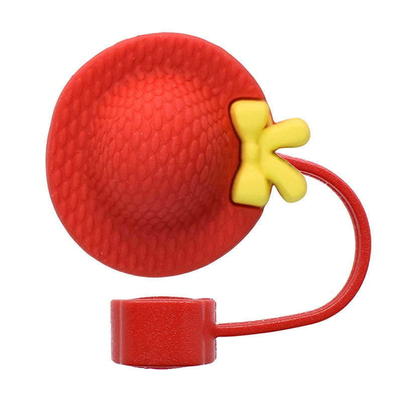 Wholesale Random 100pcs Cartoon Hat 10mm PVC Soft Straw Tube Cap ACC-SCR-RYY141