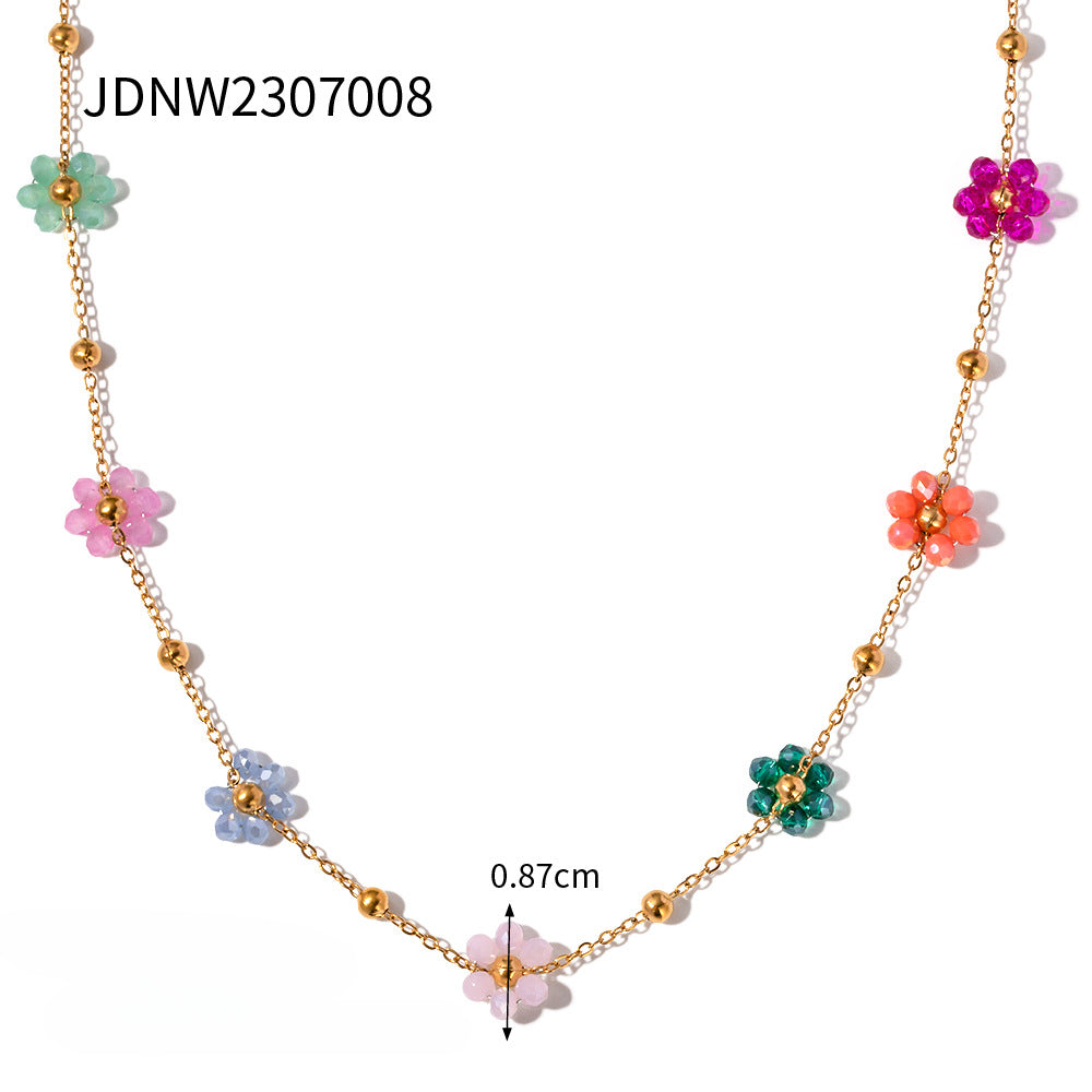 Wholesale 18k Stainless Steel Bracelets Handmade Colorful Small Flower Chain Bracelet ACC-BT-JD006