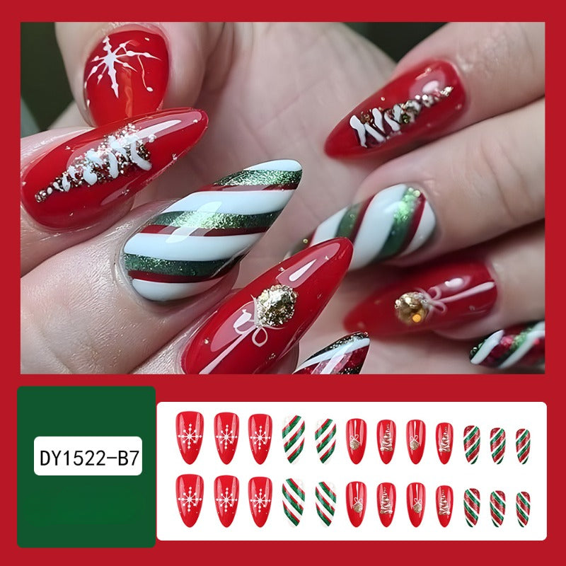 Wholesale 24 Pieces/box Christmas Red and Green Glitter Nails Kits Nail Stickers ACC-NS-QXJ049