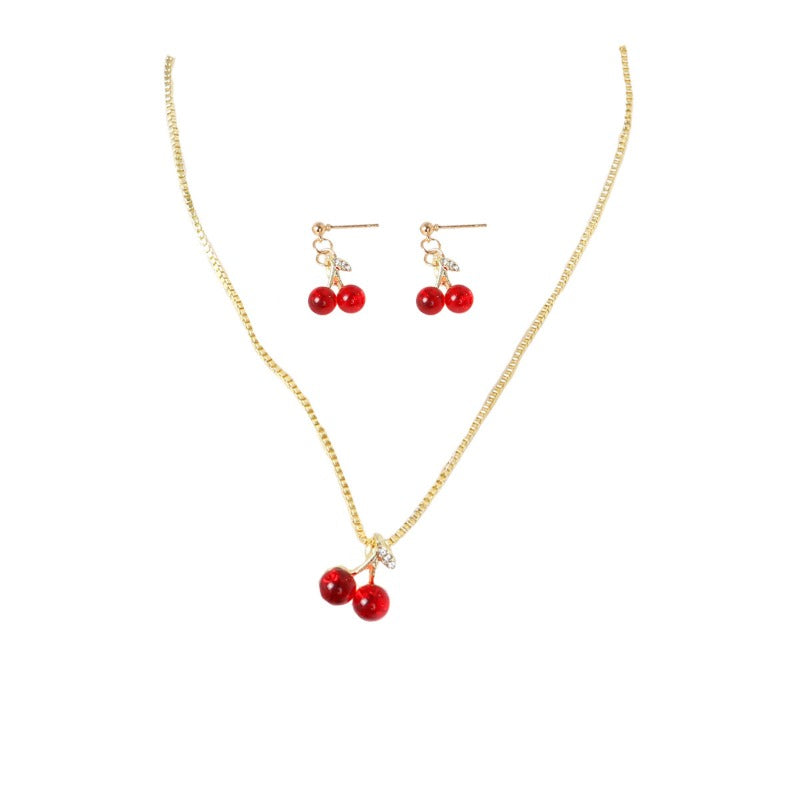 Wholesale Vintage Diamond Pomegranate Cherry Pendant Necklace Earrings Jewelry Set  ACC-NE-MDD003