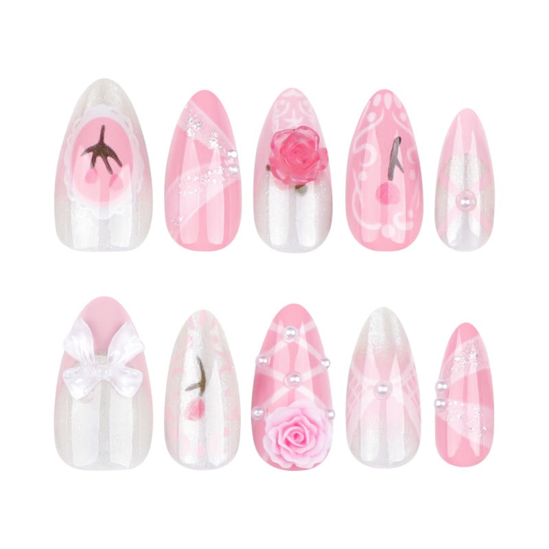 Wholesale 24 Pieces/box Pink 3D Flower Nails Kits Nail Stickers ACC-NS-LeFan244