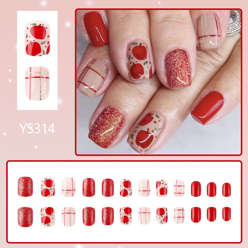 Wholesale 24 Pieces/box Christmas Eve Red Short Shiny Nails Kits Nail Stickers ACC-NS-MiKe019
