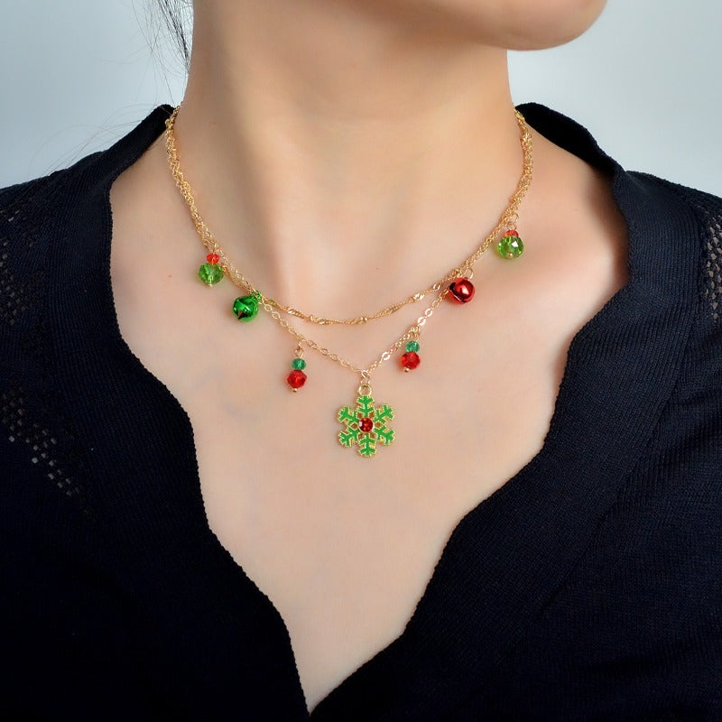 Wholesale 2pcs Christmas Multi-layer Bell Snowflake Necklaces ACC-NE-TuCai001