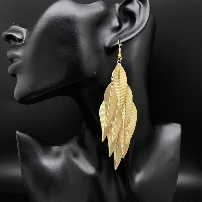 Wholesale Vintage Metal Leaf Long Earrings ACC-ES-FX019