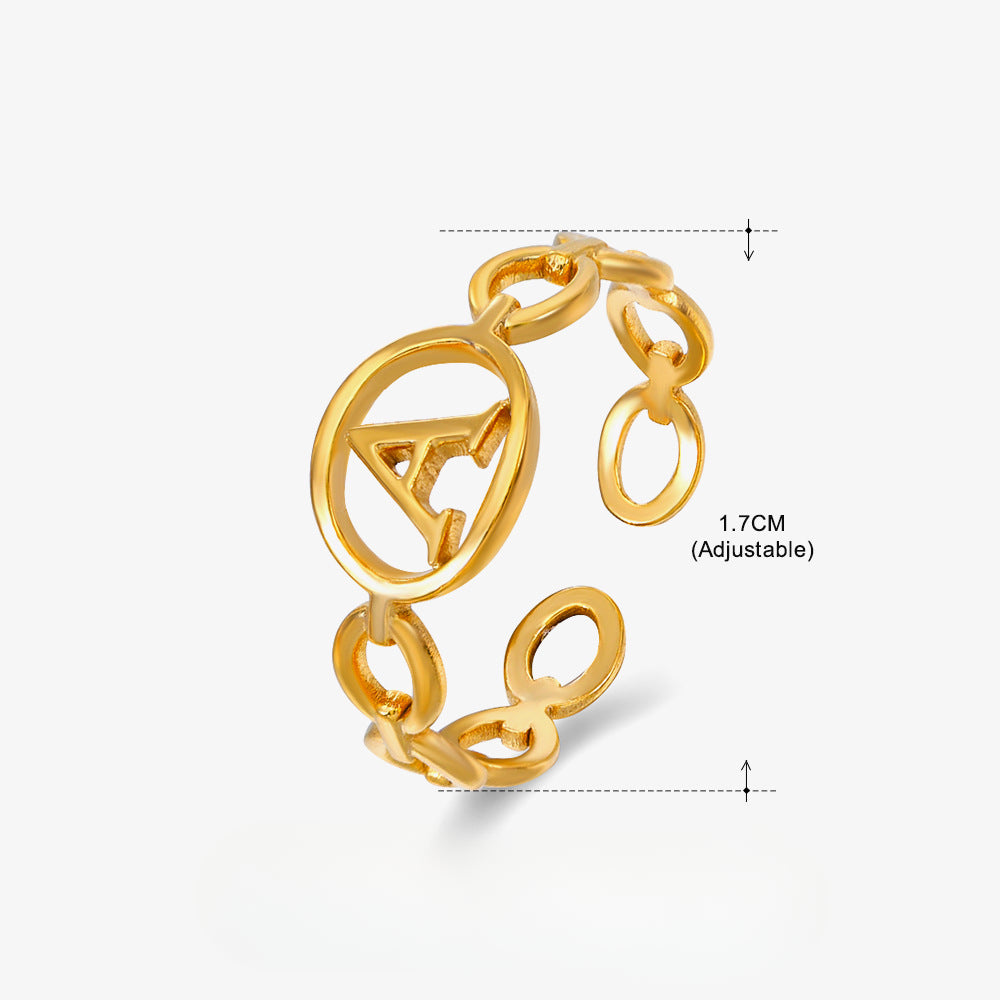 Wholesale Simple 26 Letters Stainless Steel Rings Open Adjustable Rings ACC-RS-JiaLi005