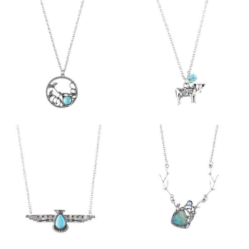 Wholesale Vintage Hollow Lotus Leaf Cow Turquoise Necklace ACC-NE-zhiyu003