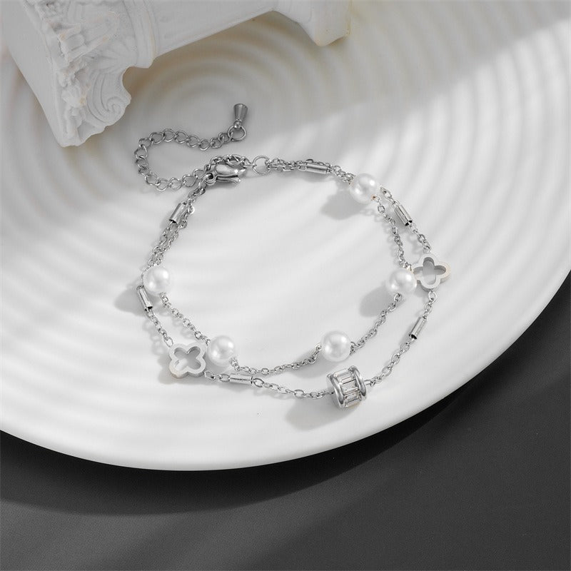 Wholesale Titanium Steel Double Layer Multi-pearl Bracelets ACC-BT-ZhuoXin002