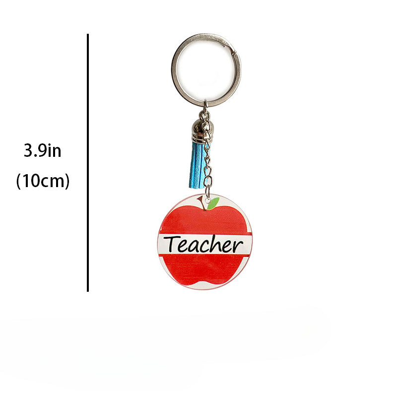 Wholesale 2 Pairs/pack Western Style Rainbow Leopard Print Apple Teacher Gift Acrylic Keychain Teacher's Day ACC-KC-HY020