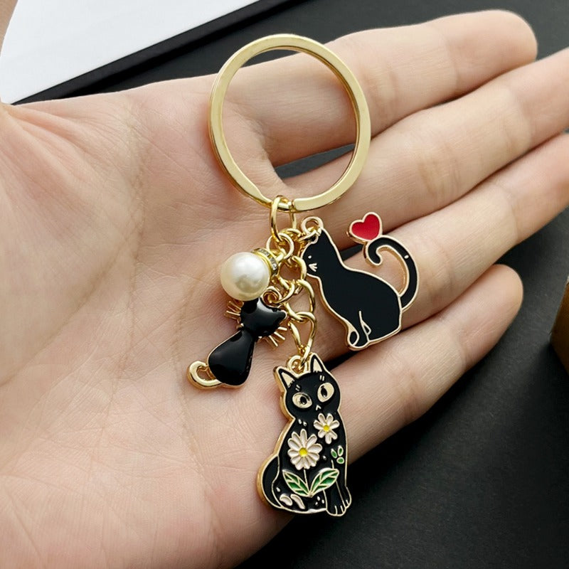 Wholesale Cartoon Oil Drop Pearl Love Black Cat Keychain ACC-KC-Luneng003