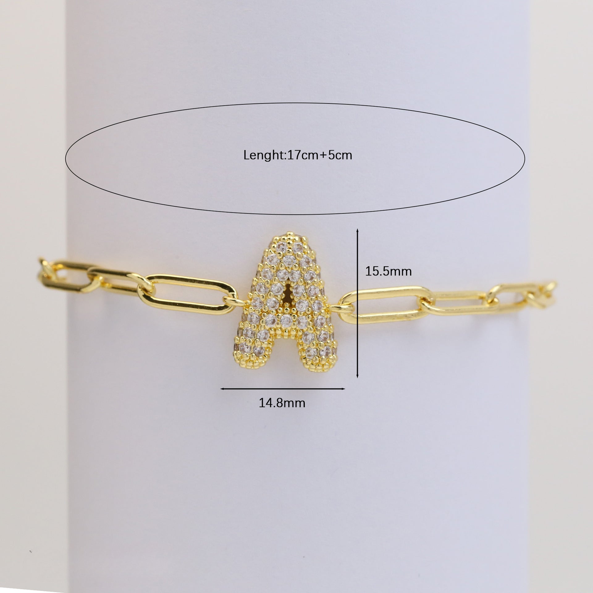 Wholesale 18k Bubble Balloon Diamond 26 Letter Paper Clip Adjustment Bracelet ACC-BT-BaiYi001