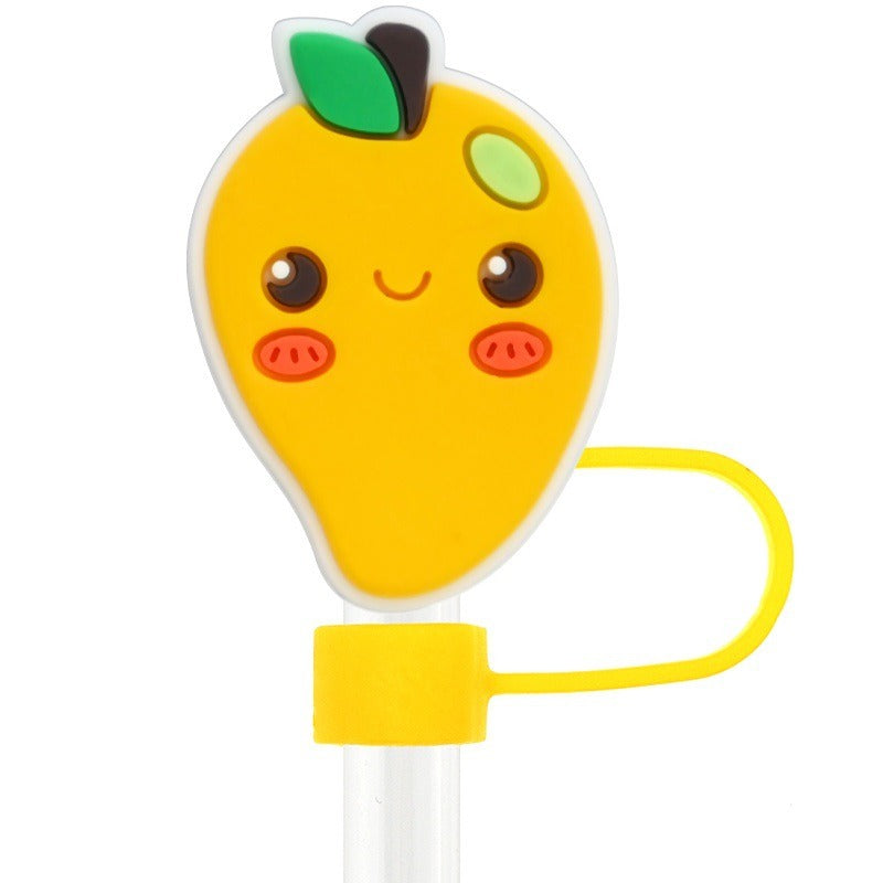 Wholesale Random 100pcs Cartoon Fruit 10mm PVC Soft Straw Tube Cap ACC-SCR-RYY119