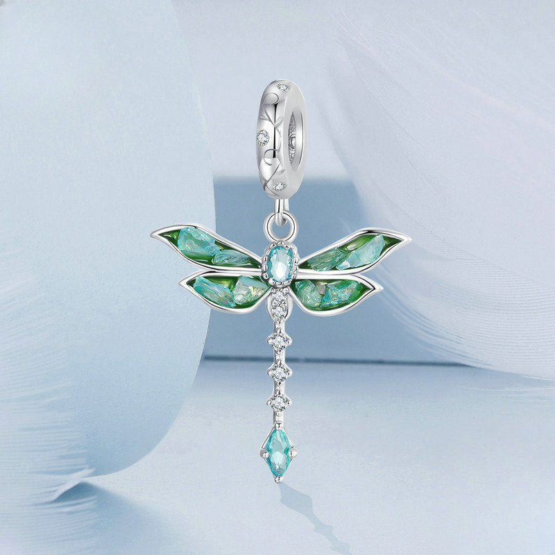 Wholesale Vintage Green Dragonfly Diy Pendant with S925 Sterling Silver Insect Beads Pendant ACC-PT-YinZhiyun001