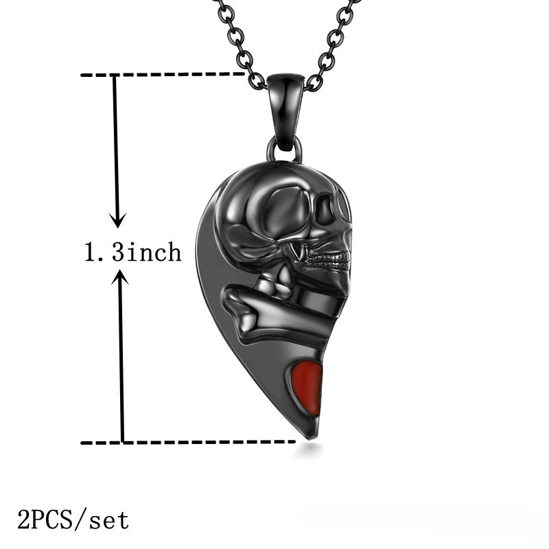 Wholesale Heart Shaped Punk Style Skull Red Love Magnetic Necklaces ACC-NE-XuanMo002