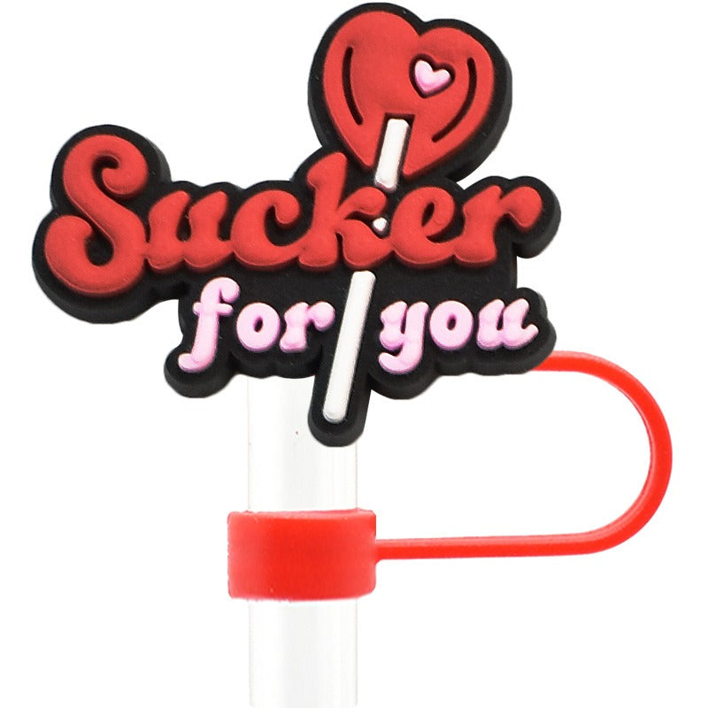 Wholesale Random 100pcs Valentine's Day Lovers 10mm PVC Soft Straw Tube Cap ACC-SCR-RYY127