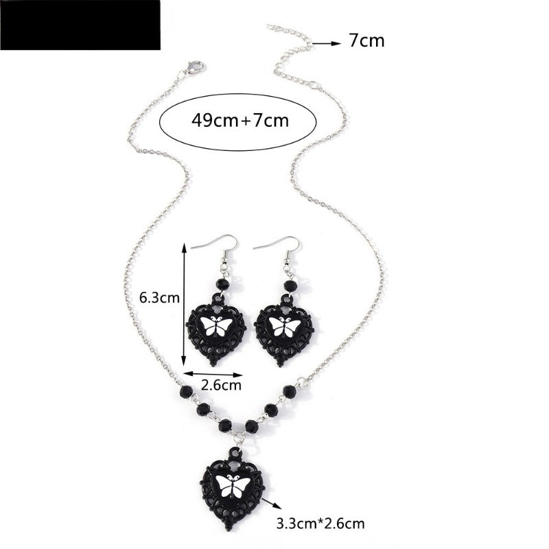 Wholesale Dark Hollow Love Heart Butterfly Pendant Necklace Earrings Set ACC-NE-YueSen020