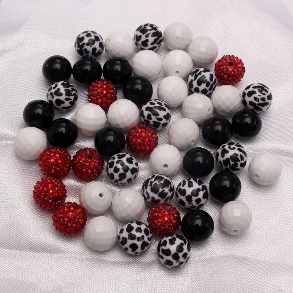 Wholesale 50pcs Mixed Color 20MM Cow Pattern Acrylic Bubblegum Beads ACC-BDS-NiJia034