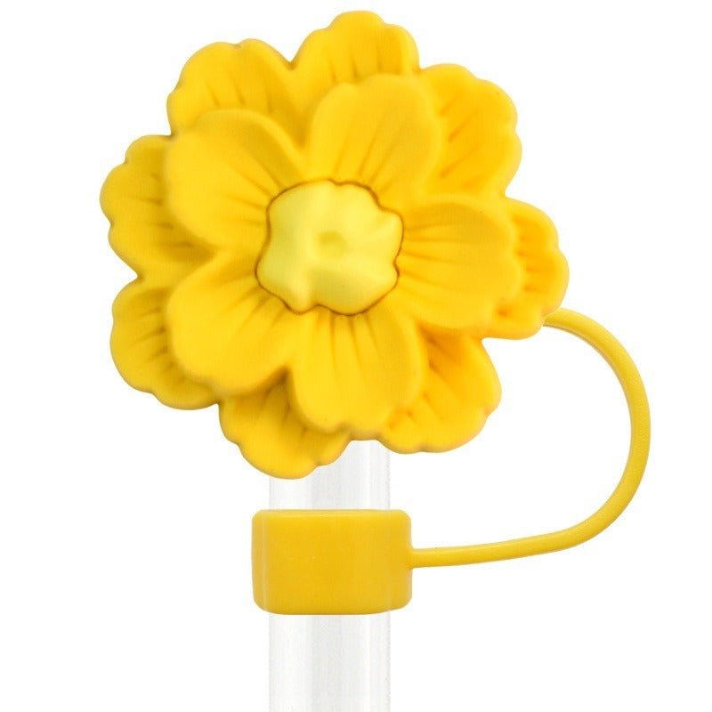 Wholesale Random 100pcs Cartoon Flowers 10mm PVC Soft Straw Tube Cap ACC-SCR-RYY139