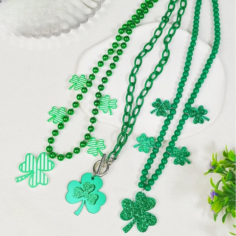 Wholesale St. Patrick's Day Shamrock Acrylic Necklace ACC-NE-GL001