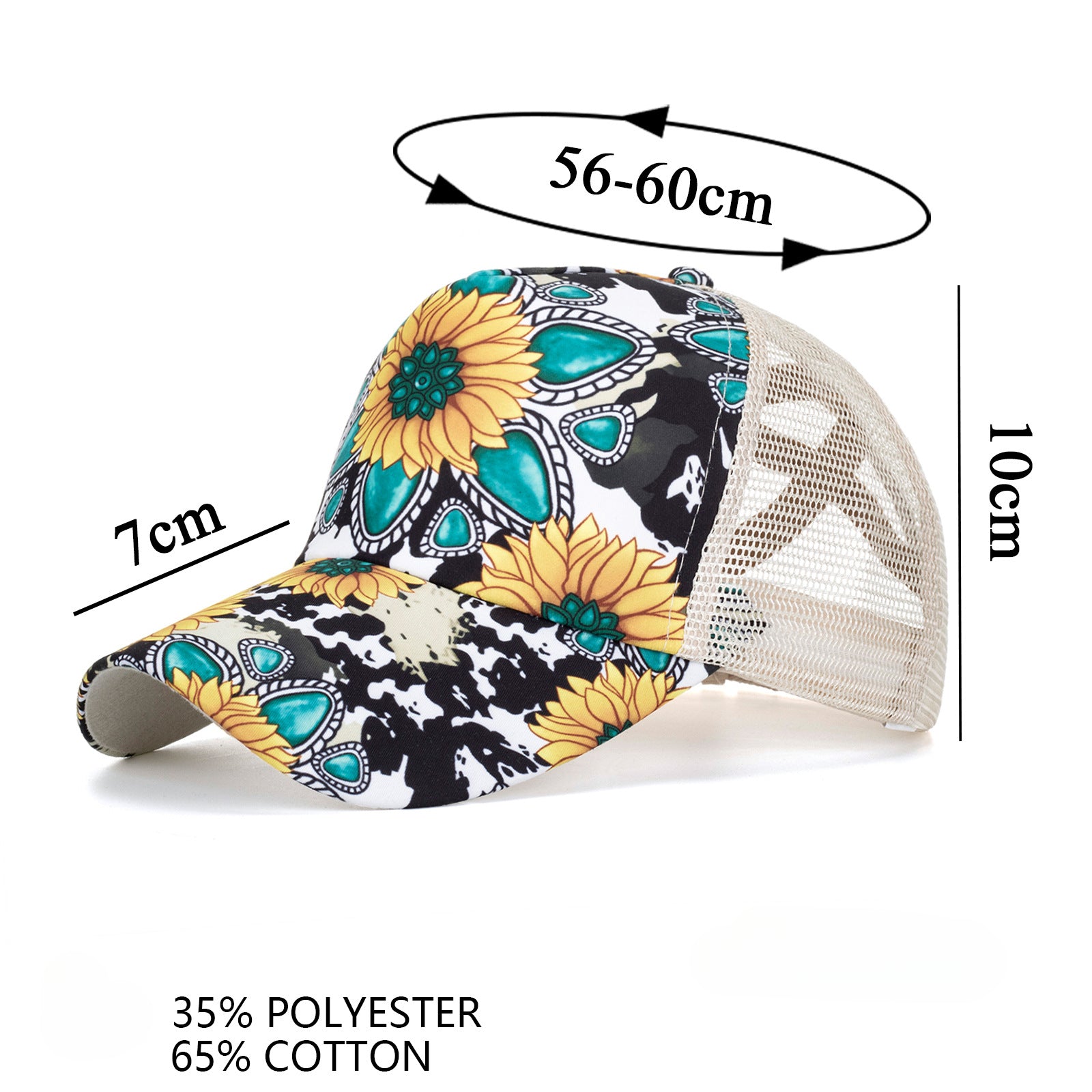 Wholesale Western Style Cow Pattern Sunflower Ponytail Baseball Cap Hat ACC-HT-ZhongM004