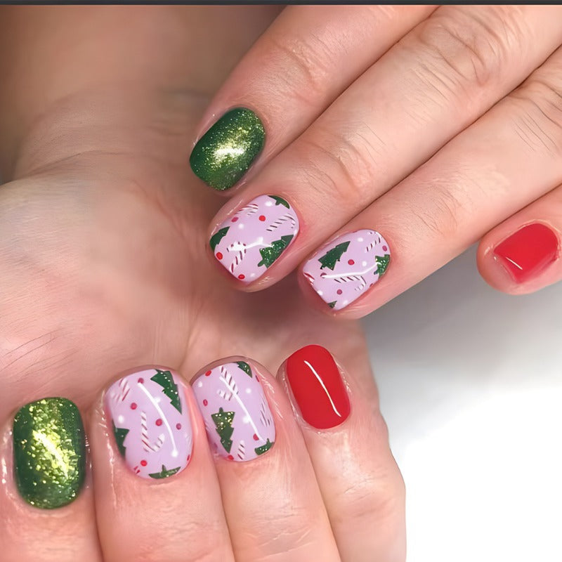 Wholesale 24 Pieces/box Christmas Red and Green Canes Nails Kits Nail Stickers ACC-NS-MiKe008