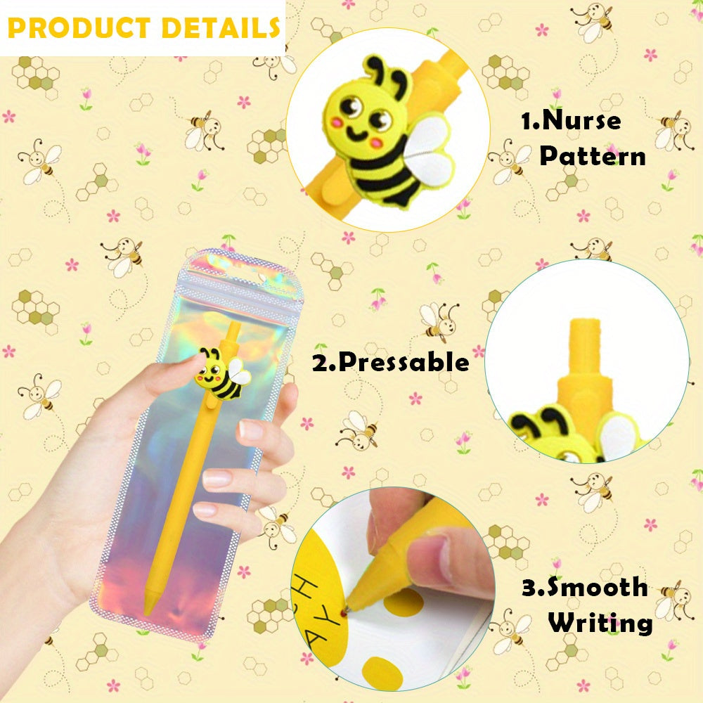 10pcs Cartoon Bee Pen Kits-5pcs Plastic Cartoon Honey Ballpoint Pen with 5pcs Colorful Bags Office Supplies Fashion Gifts