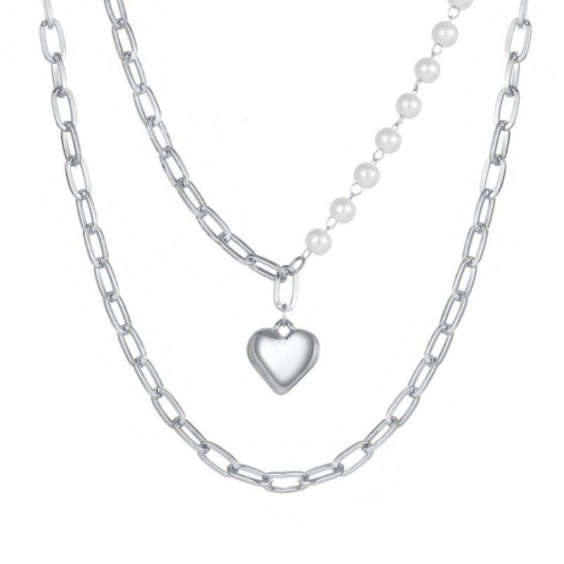 Wholesale Double Layer Pearl Heart Necklaces ACC-NE-LanXiu001