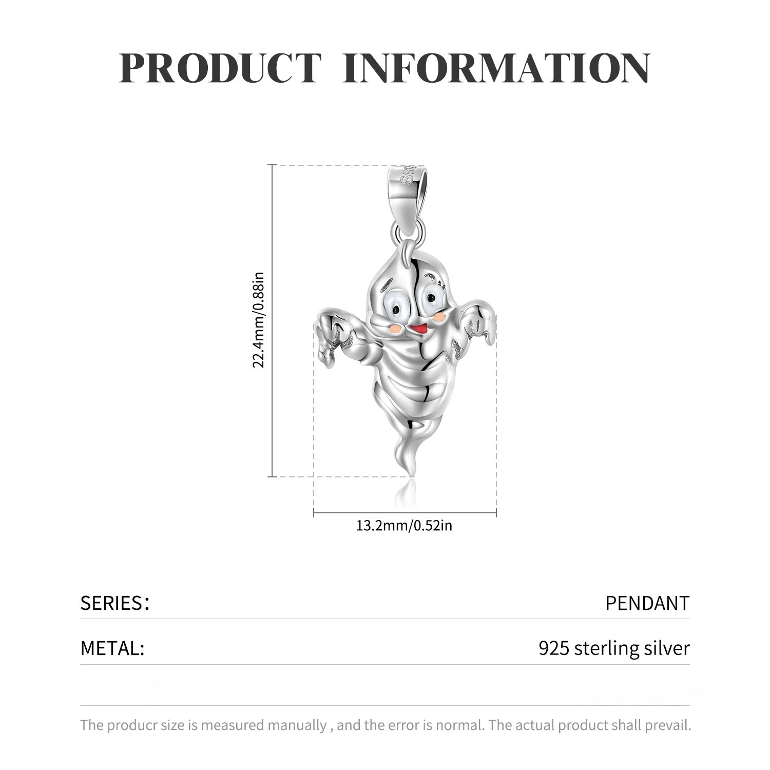 Wholesale Ghost Pendant S925 Sterling Silver Plain Silver Color Dripping Glue Necklaces ACC-NE-MC017