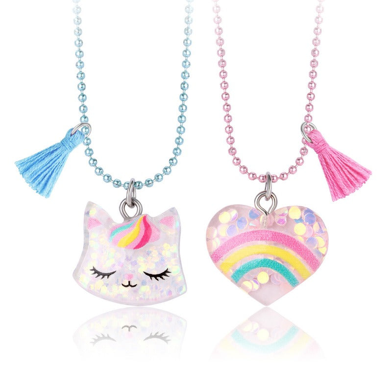 Wholesale Cute Cat Heart Resin Pendant Necklace Set ACC-NE-Hanp009