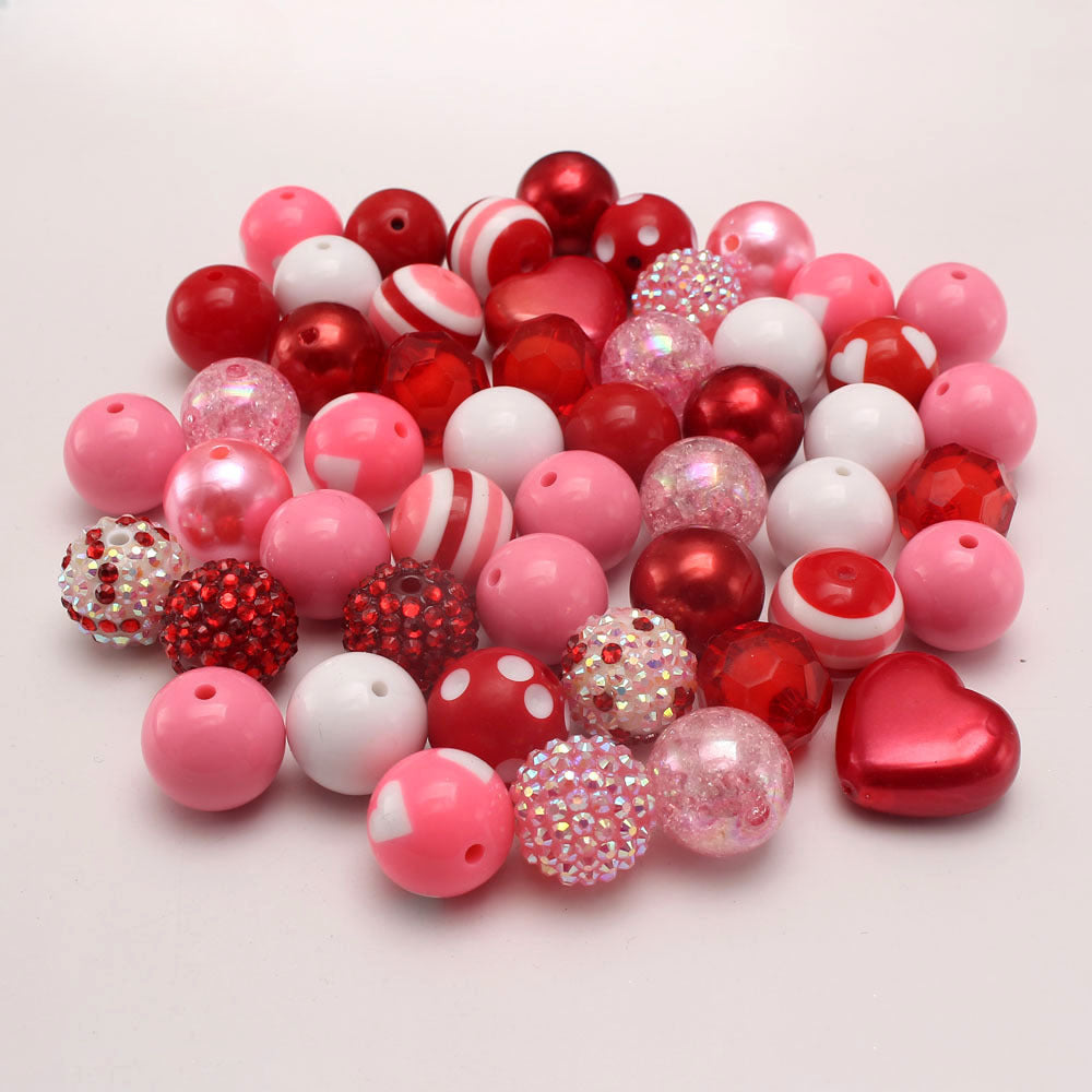 Wholesale 50pcs/pack Bubblegum Beads Red Love Valentine's Day 20MM Acrylic Mixed Color Beads