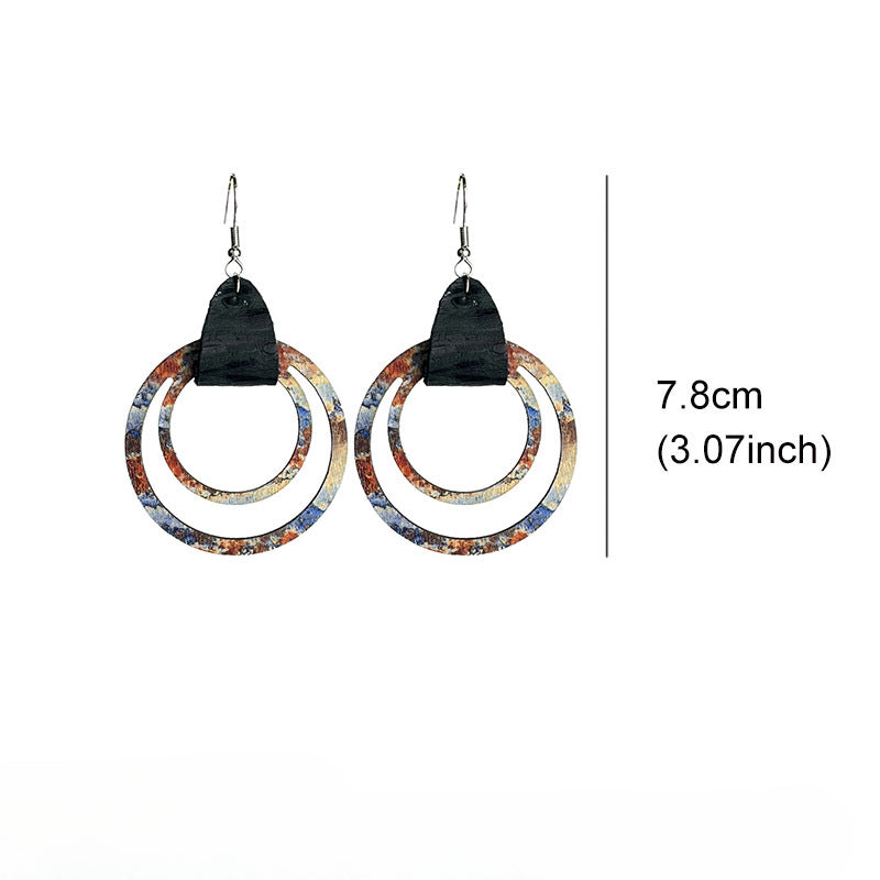 Wholesale 2 Pairs/pack Bohemian Vintage Distressed Genuine Leather Texture Mother's Day Wooden Earrings ACC-ES-HY077